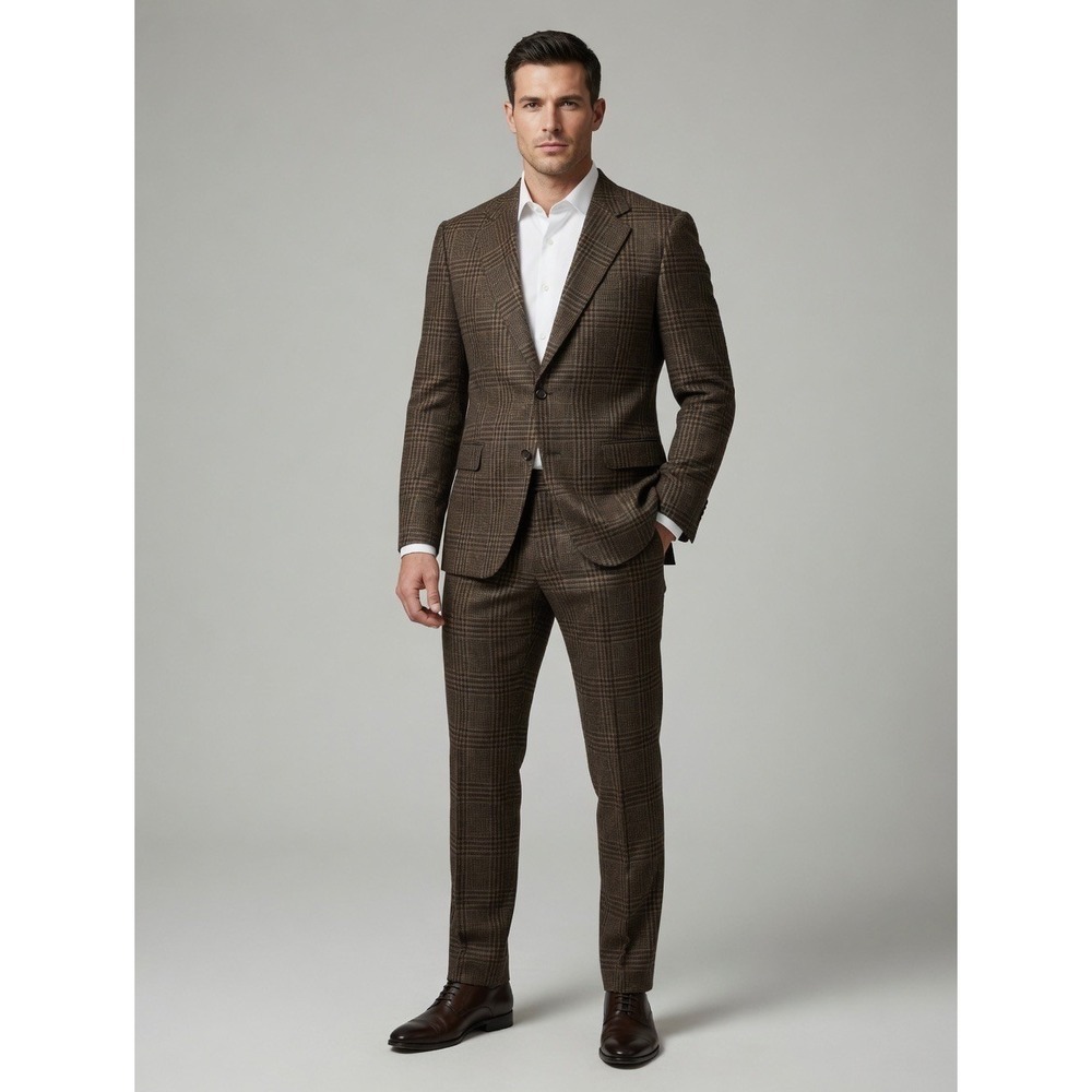 Gieves & Hawkes Savile Row Brown Glen Plaid Wool Blazer Sport Coat 52L 42L Long